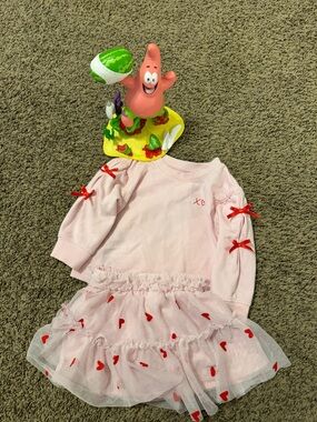 Cat & Jack Pink Tulle Heart Dress Set with Red Bow Accents